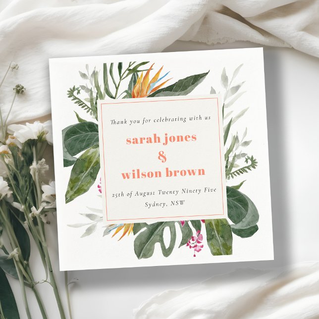 Serviette En Papier Mariage floral tropical vibrant Peach Blush Boho (Créateur téléchargé)