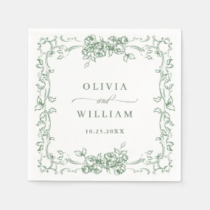 Serviette En Papier Mariage floral vert de la Renaissance