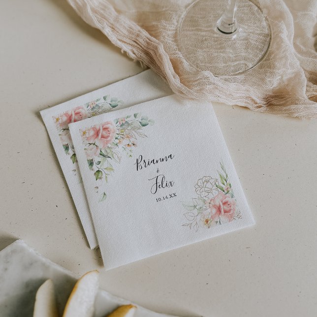 Serviette En Papier Mariage Floral Vert Or Napkin (Créateur téléchargé)
