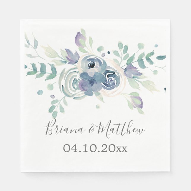 Serviette En Papier Mariage floral vert pourpre (Devant)