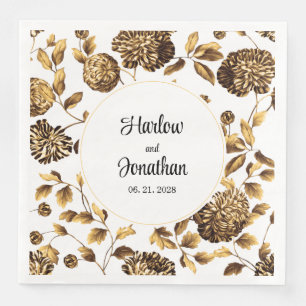 Serviette En Papier Mariage Floral Vintage Blanc Et Or