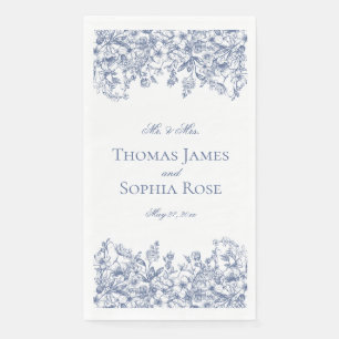 Serviette En Papier Mariage Floral Vintage Chinoiserie Bleue