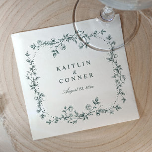 Serviette En Papier Mariage Floral Vintage Français Vert Émeraude
