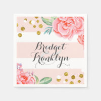 mariage florale confetti rayures rose et or