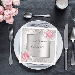 Serviette En Papier Mariage flûte rose argent