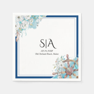 Serviette En Papier Mariage Formel de la Marine Florale Nautique et Bl