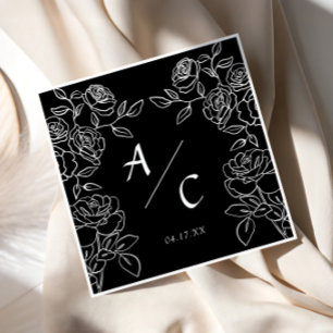 Serviette En Papier Mariage français Rose noir et blanc haut de gamme