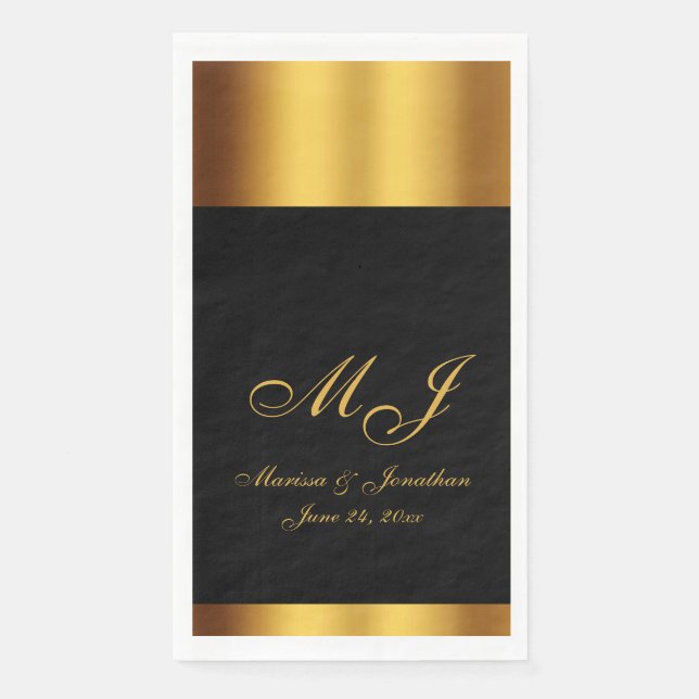 Serviette En Papier Mariage frontalier de luxe Black Gold Calligraphie (Devant)