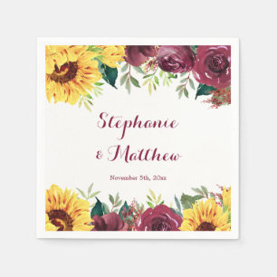 Serviette En Papier Mariage frontalier floral des tournesols aquarelle