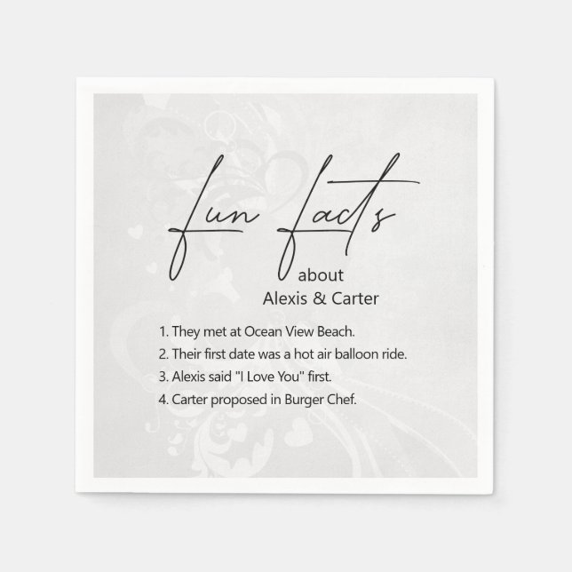 Serviette En Papier Mariage Fun Facts Sur Les Coeurs (Devant)