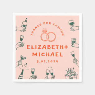 Serviette En Papier Mariage funky rouge rose à main