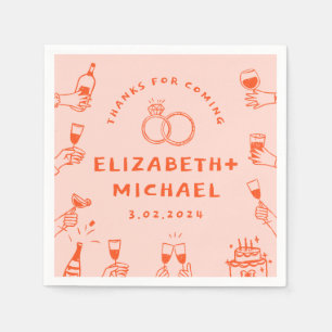 Serviette En Papier Mariage funky rouge rose à main