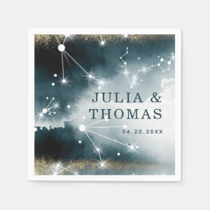 Serviette En Papier Mariage Galaxy Blue Gold Stars