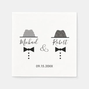Serviette En Papier Mariage gay Vintage élégant noir et blanc