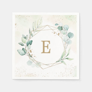 Serviette En Papier Mariage géométrique au monogramme de verdure d'euc
