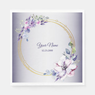 Serviette En Papier Mariage Géométrique Floral Aquarelle Or Pourpre