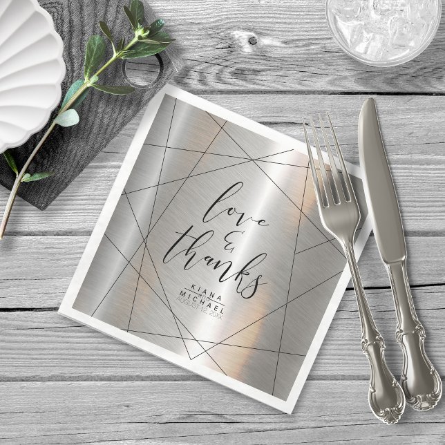Serviette En Papier Mariage géométrique métallique Argent/Noir ID648 (Créateur téléchargé)