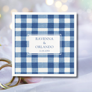 Serviette En Papier Mariage Gingham à carreaux Bleu Bébé et Navy Class