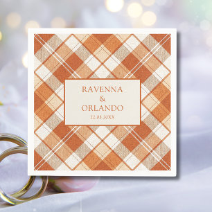 Serviette En Papier Mariage Gingham Carreaux Orange Vieilli