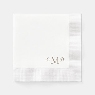 Serviette En Papier Mariage Gold Monogramme blanc couché Élégant