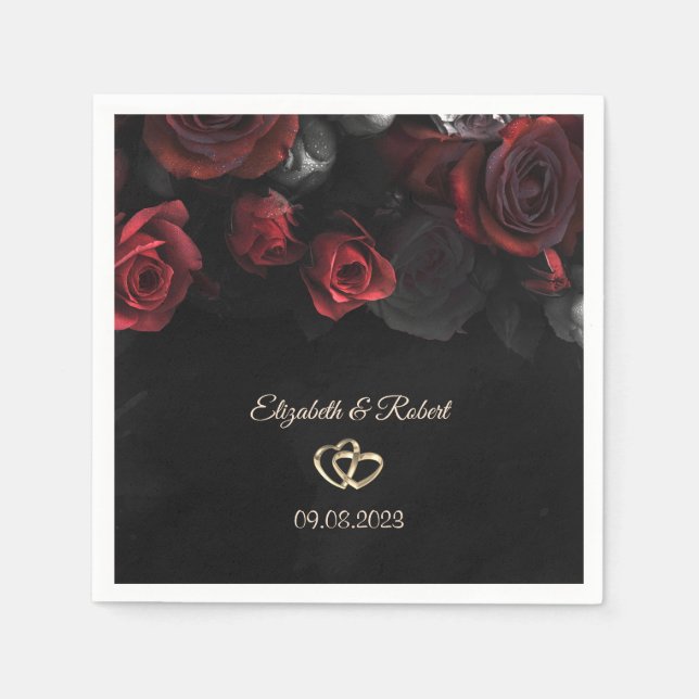 Serviette En Papier Mariage gothique aux roses rouges élégantes (Devant)