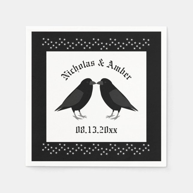 Serviette En Papier Mariage gothique Baiser Ravens Personnalisé (Devant)