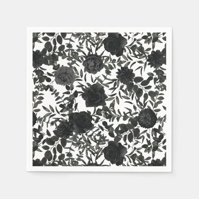 Serviette En Papier Mariage gothique blanc et noir Rose (Devant)