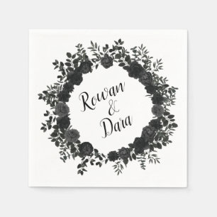 Serviette En Papier Mariage gothique blanc et noir Rose