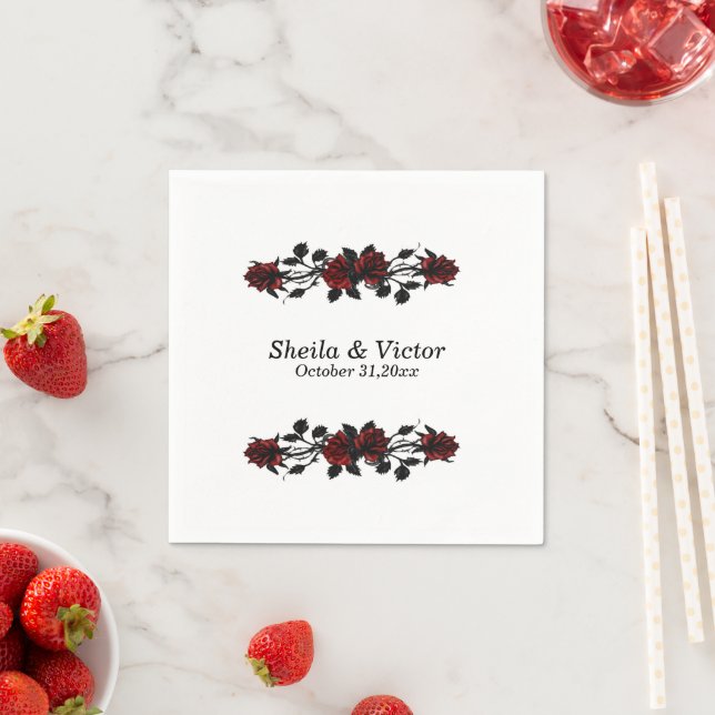 Serviette En Papier Mariage gothique de Rose rouge (En situation)