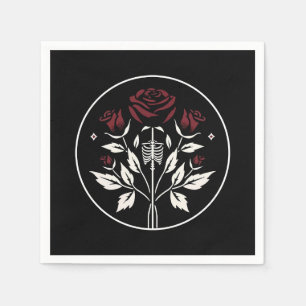 Serviette En Papier Mariage gothique élégant noir Roses de squelette 