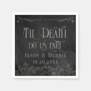 Serviette En Papier Mariage gothique floral noir et gris personnalisé