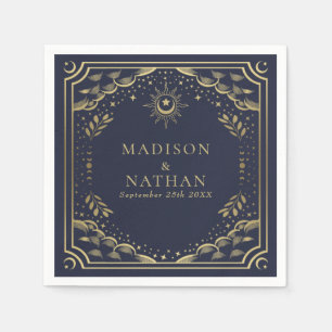 Serviette En Papier Mariage gothique Gold et Navy Tarot Card