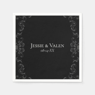 Serviette En Papier Mariage gothique gris et noir
