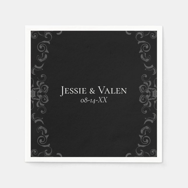 Serviette En Papier Mariage gothique gris noir (Devant)