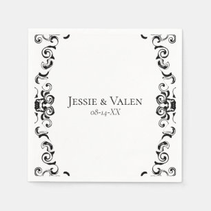 Serviette En Papier Mariage gothique noir et blanc
