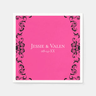 Serviette En Papier Mariage gothique rose chaud et noir