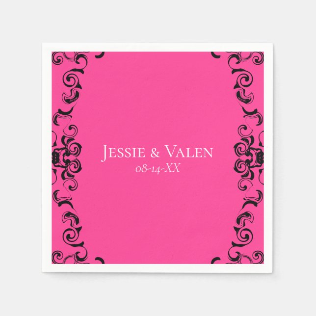 Serviette En Papier Mariage gothique rose chaud et noir (Devant)