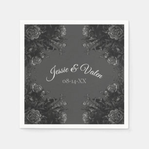 Serviette En Papier Mariage gothique Rose gris noir