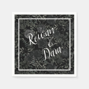Serviette En Papier Mariage gothique Rose noir blanc
