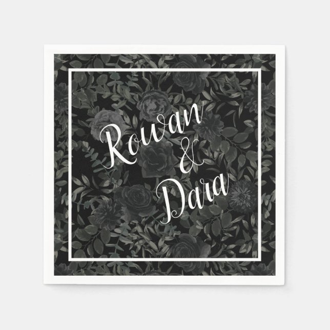Serviette En Papier Mariage gothique Rose noir blanc (Devant)