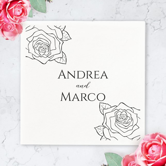 Serviette En Papier Mariage gothique Rose Noire Et Blanc (gothic napkin)