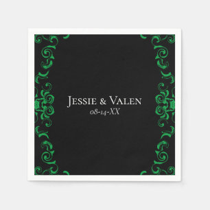 Serviette En Papier Mariage gothique vert et noir