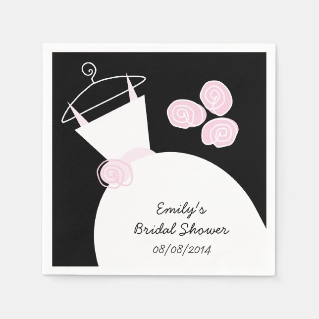 Serviette En Papier Mariage Gown rose nuptiale douche 'Texte' noir (Devant)
