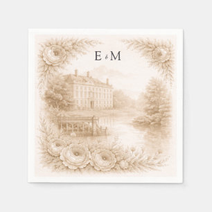 Serviette En Papier Mariage Gravure Botanique Régence