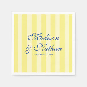 Serviette En Papier Mariage italien personnalisé rayé bleu et jaune