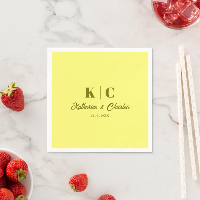 Serviette En Papier Mariage jaune beurre moderne (En situation)