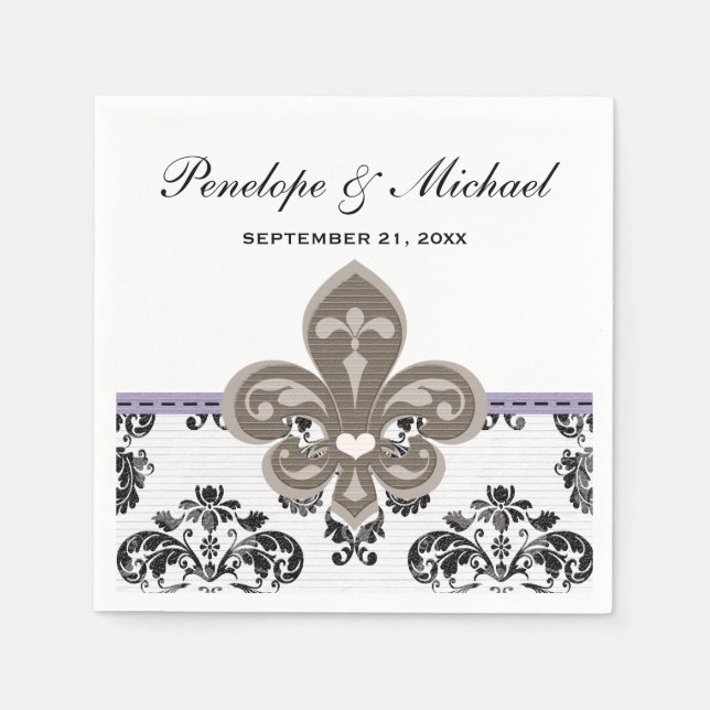 Serviette En Papier Mariage Lavender Fleur de Lis (Devant)