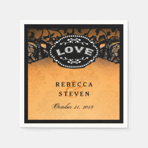 Serviette En Papier Mariage LOVE Halloween orange et noir avec des nom