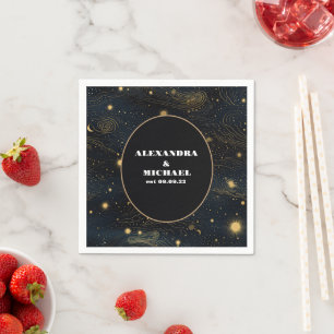 Serviette En Papier Mariage Lune Croissante Céleste Or