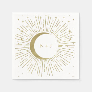 Serviette En Papier Mariage Lune Déburst Céleste Étoiles Blanches & Do